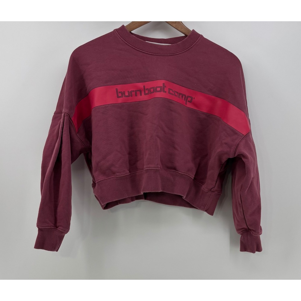 Burn Boot Camp Cropped Sweatshirt Women's XS Pullover Crew Neck Burgundy
